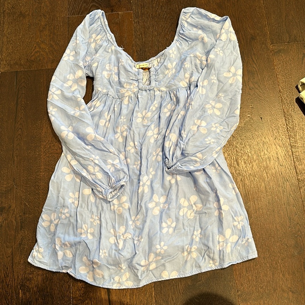 Blue Floral Long Sleeve American Eagle Keyhole Mini Dress